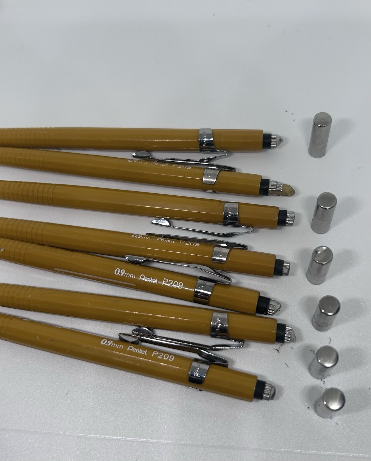 Lot of 7 Vintage Pentel P209 Mechanical Pencils – 0.9mm Mustard Yellow – Japan