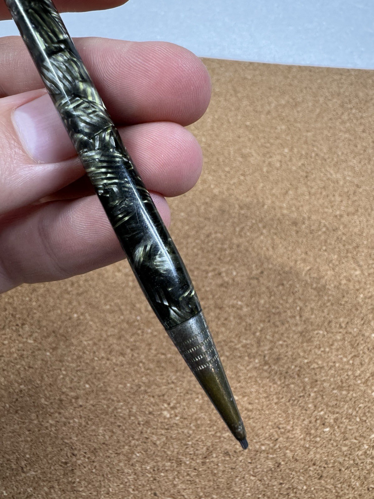 Antique Eversharp 4 Square Green Pattern Celluloid Mechanical Pencil Chrome Trim