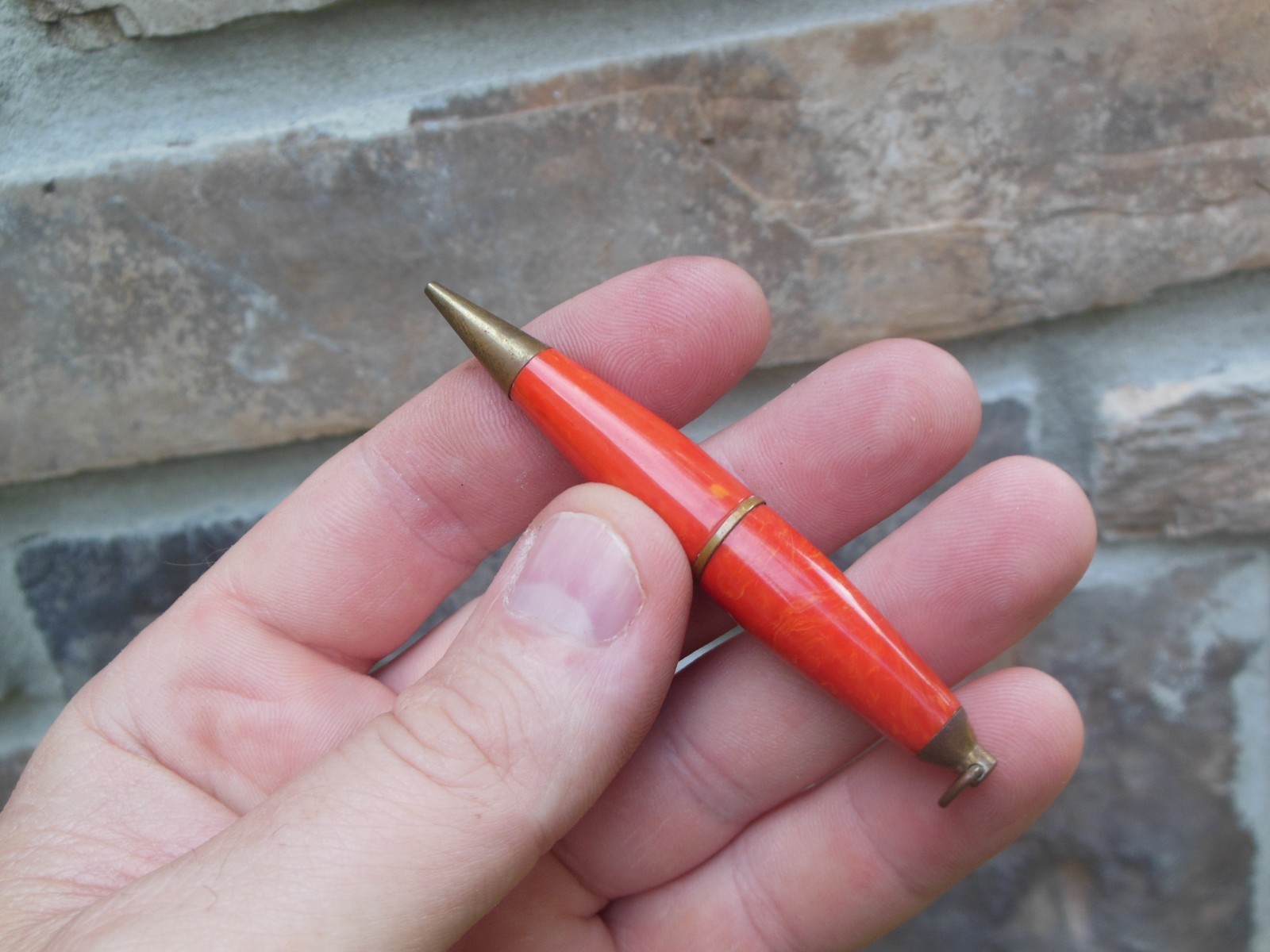 Celluloid Golf Pencil Mini Mechanical Marbled Red / Orange Swirled