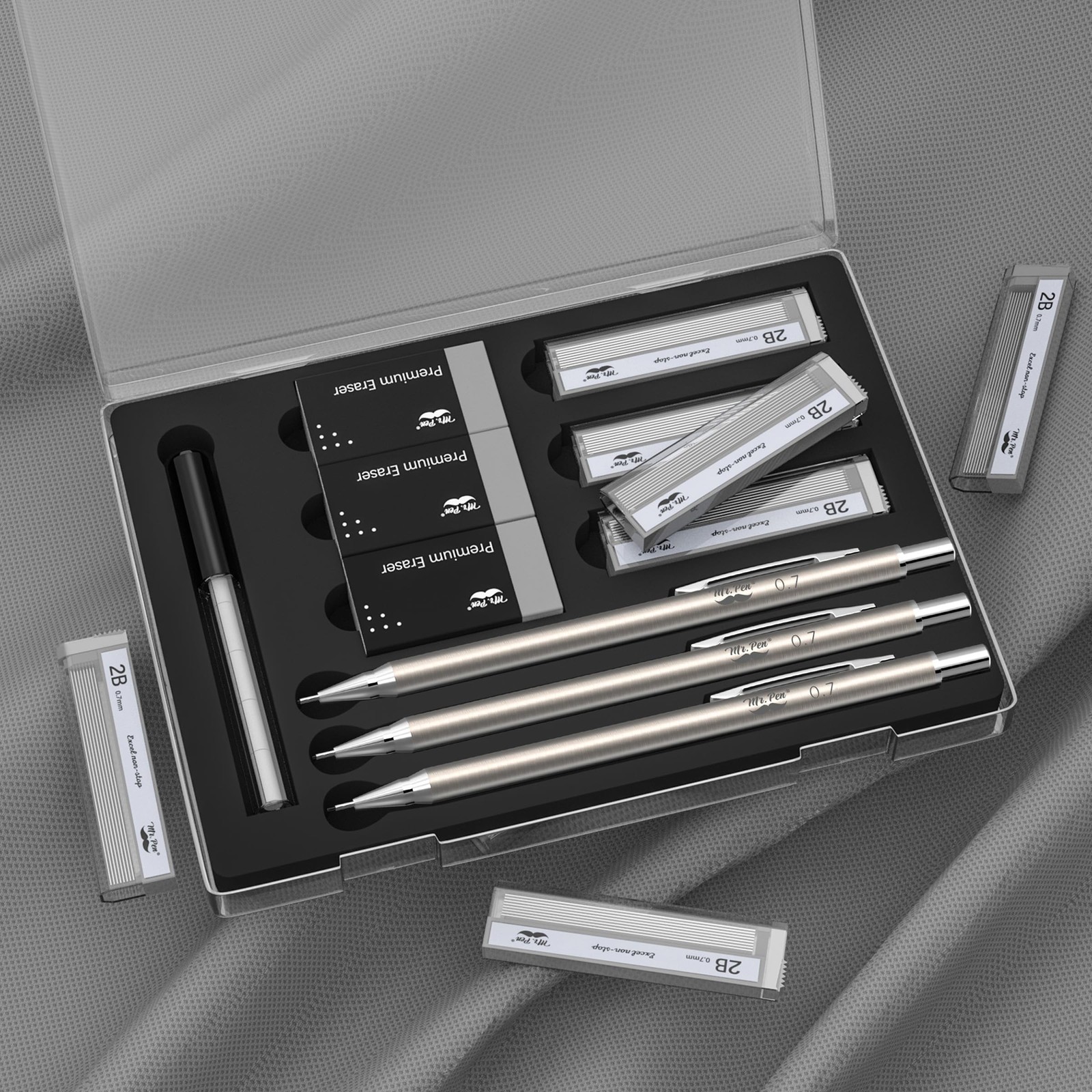 Mr. Pen- 0.7mm Metal Mechanical Pencil Set with Lead Refills & Erasers | 3 Pack,