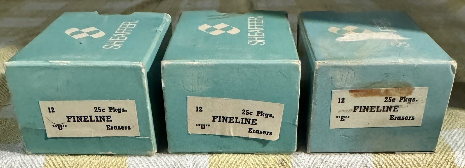 LOT of Vintage Sheaffer FINELINE Erasers (3) Boxes U & E 12 packages 25c each