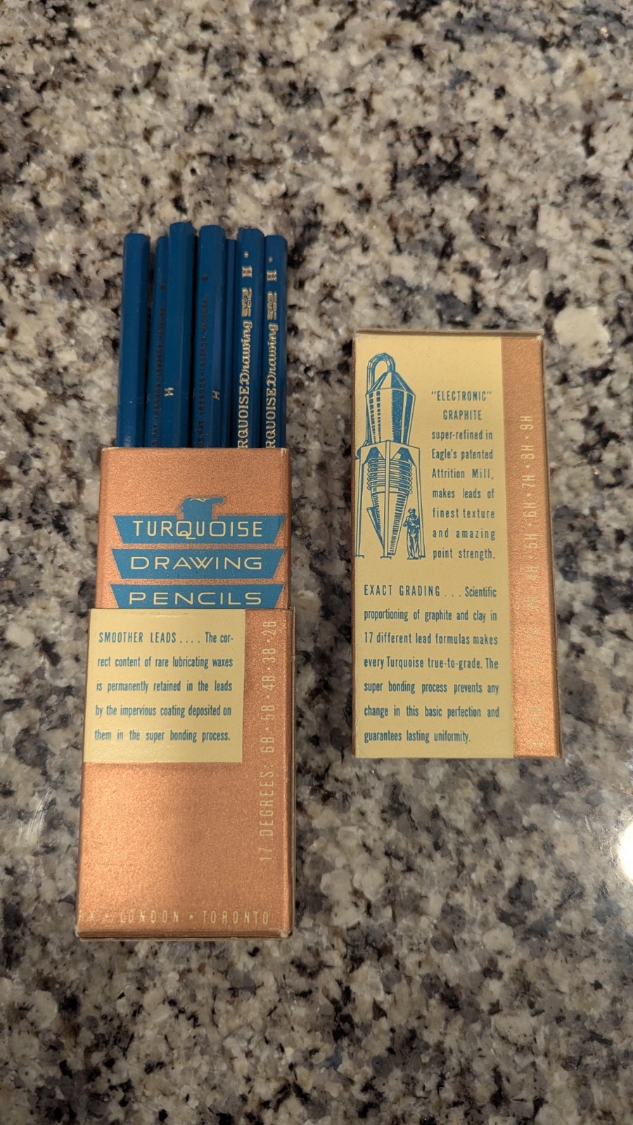 Vintage Eagle Turquoise Electronic Graphite Drawing Pencil H Box Of 8 Unsharpen