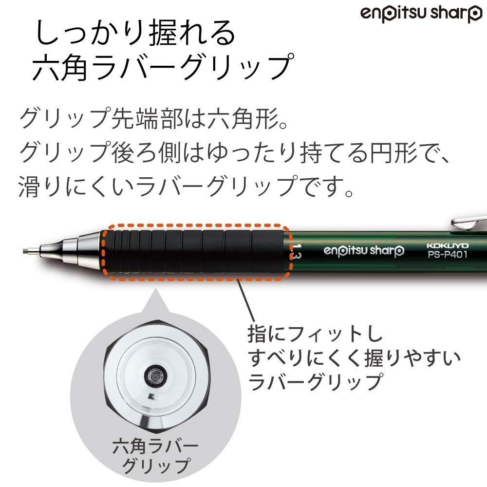 Mechanical Pencil Enpitsu Sharp Type M Rubber Grip 1.3mm Green PS-P401G-1P