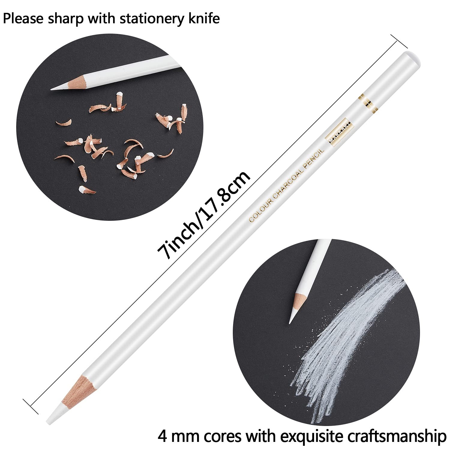 MARKART Professional White Charcoal Pencils Set, 5 5 Count (Pack of 1),