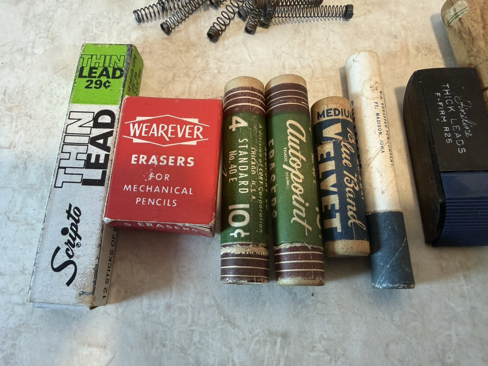 Assorted Lot of Lead & Erasers & Springs & Clips for Vintage Pens Pencils
