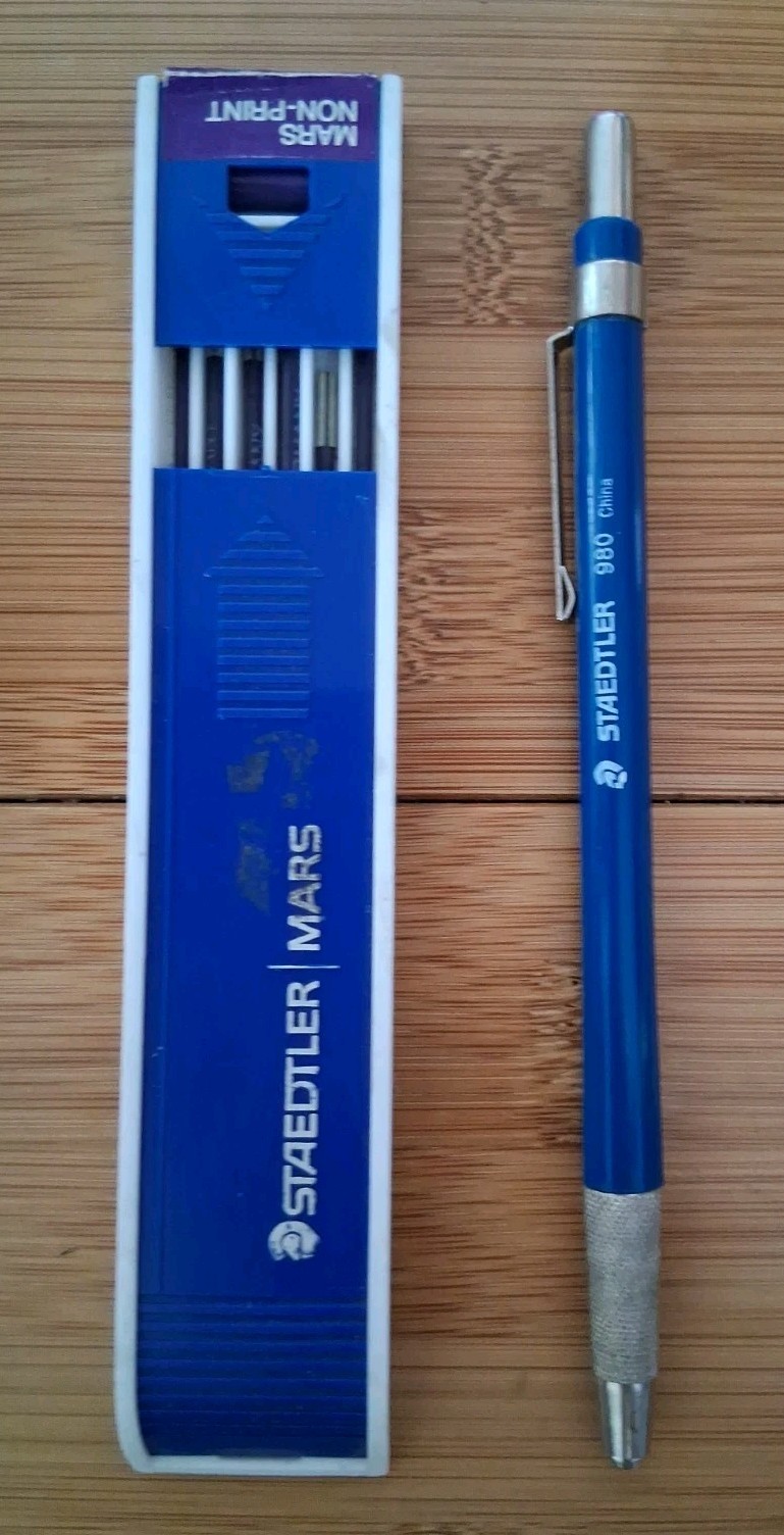 Staedtler Mars 980 Lead Holder 2mm Drafting Pencil + Lead Tube & Case Used