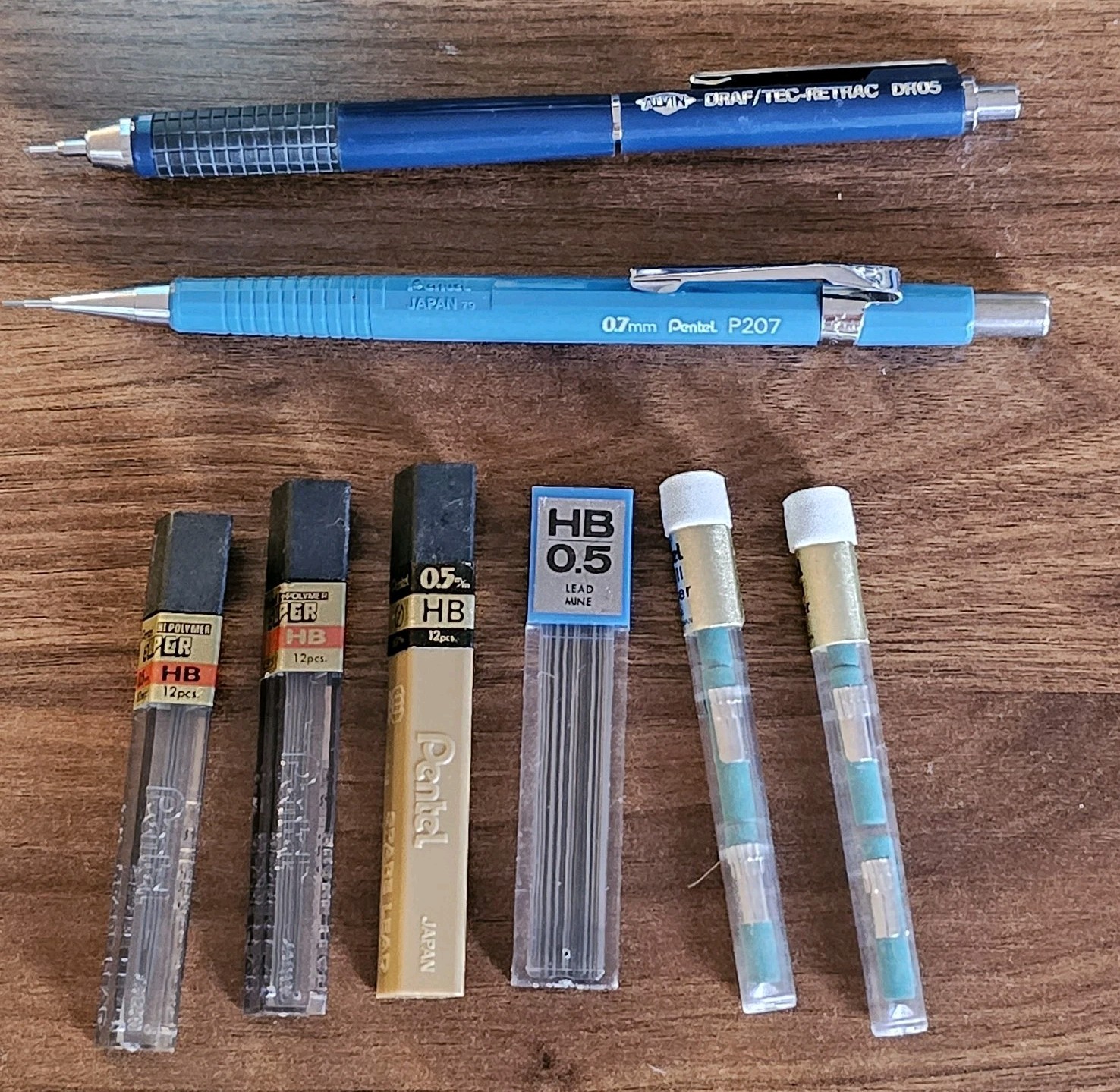 Vintage Pentel P207 Japan + Alvin Draft Tec DR05 Mechanical Pencil Lot w/refills