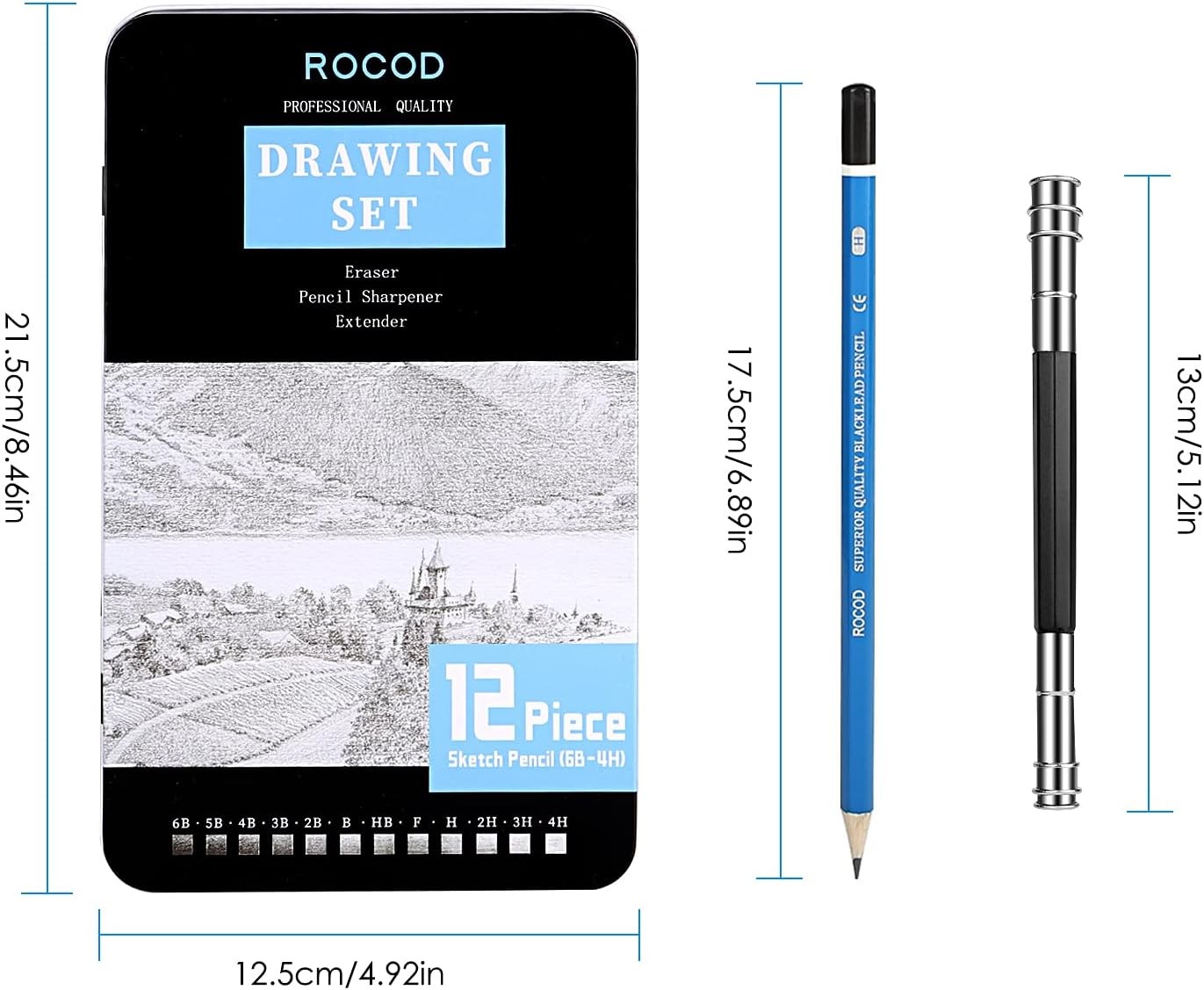 Profession Sketch Pencils 6B to 4H for Kids 1 Count (Pack of 16), Graphite