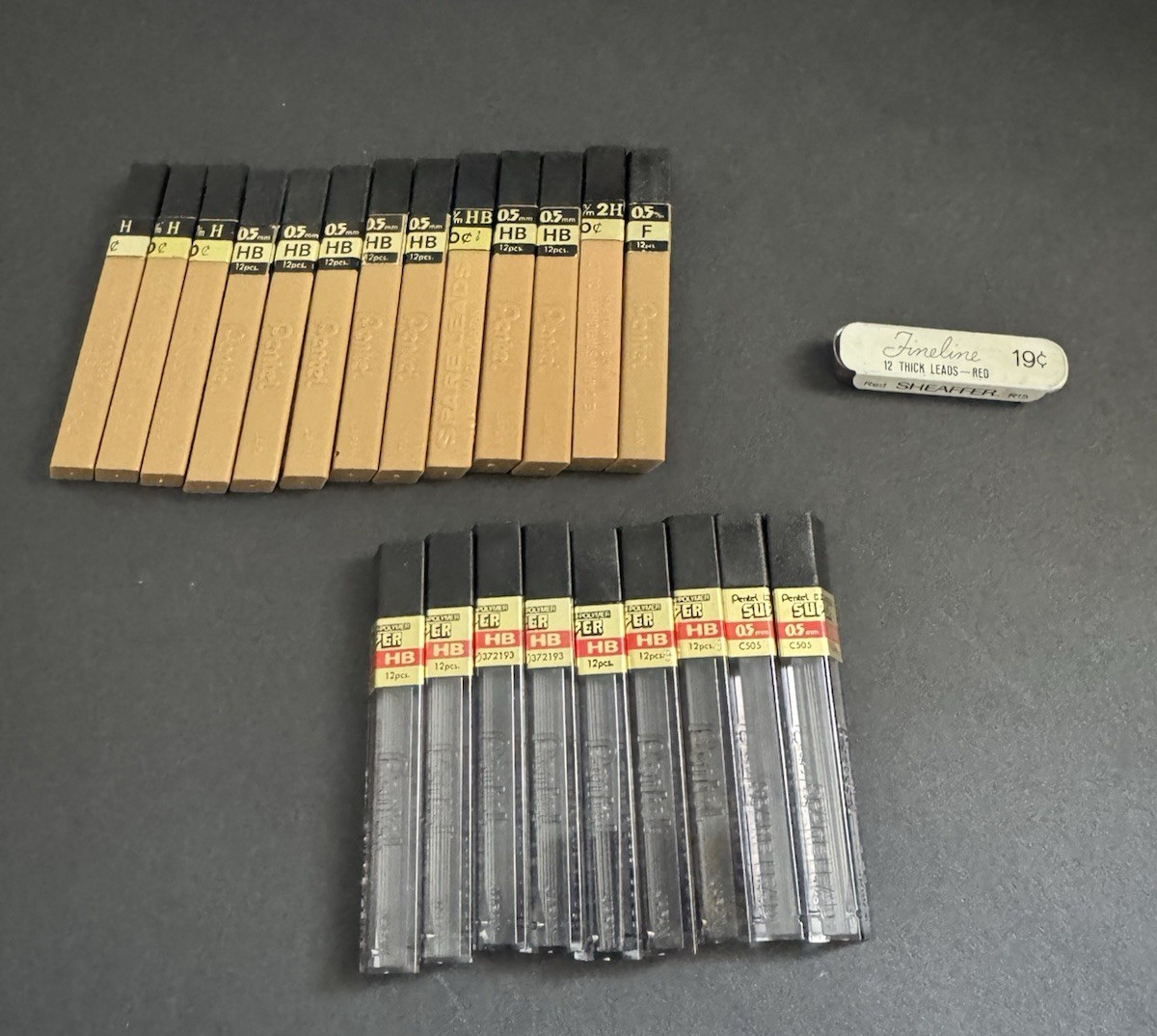 (Mixed Lot) Pentel Lead 0.5mm ~ H, HB, 2H, F, Super HB C505, Sheaffer Red Fine