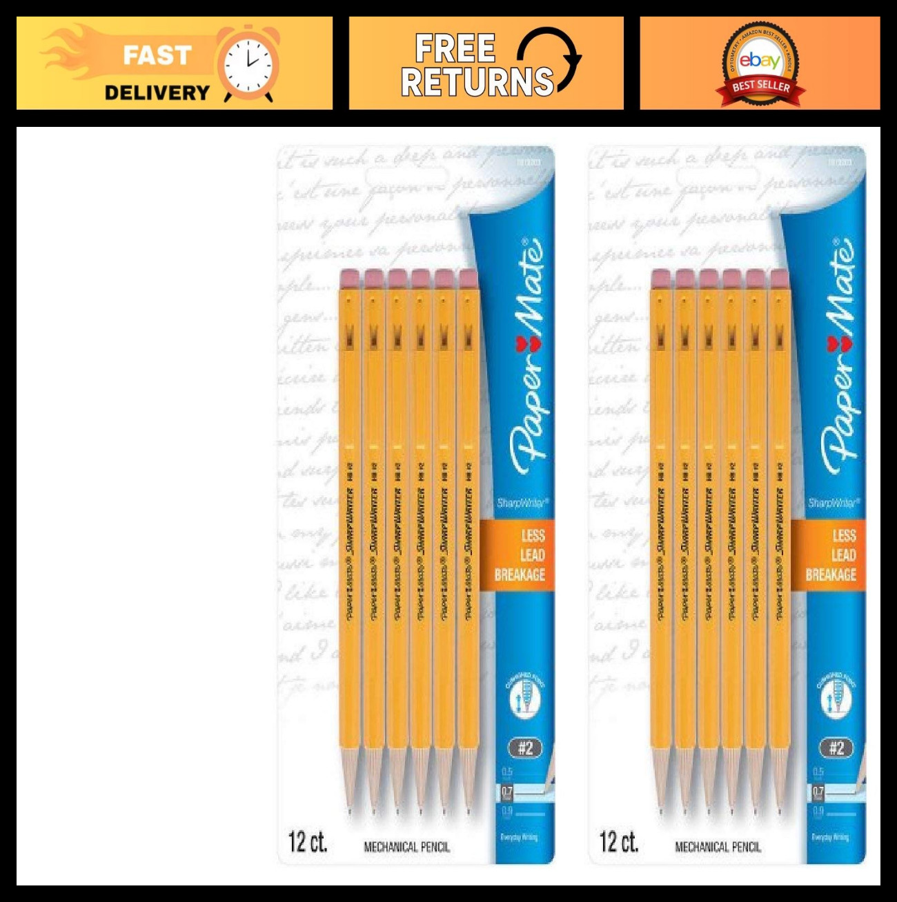 Mechanical Pencils 0.7mm HB #2 Yellow – 24 Count SharpWriter Style Writing Tools