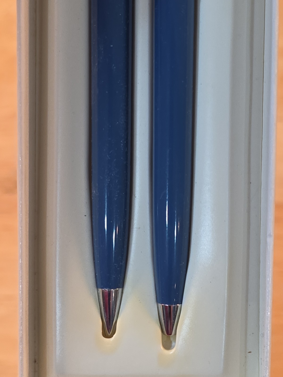 Vintage Paper Mate Blue Chrome Ballpoint Pen Mechanical Pencil Set Original Box