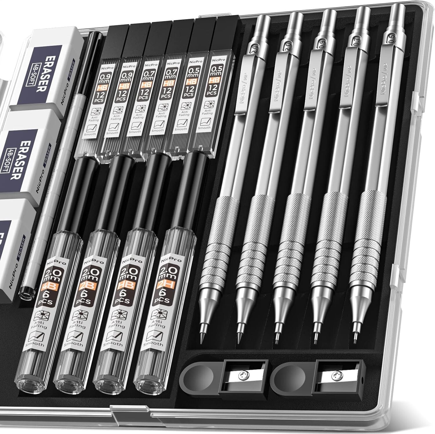 Versatile 22PCS Art Drafting Pencil Set with Ergonomic Metal Grip & Accessories