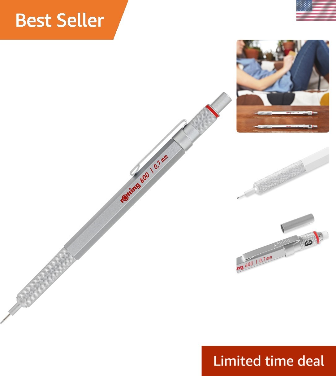 600 Mechanical Pencil with 0.7mm Lead in Silver – Ergonomic and Precision Design
