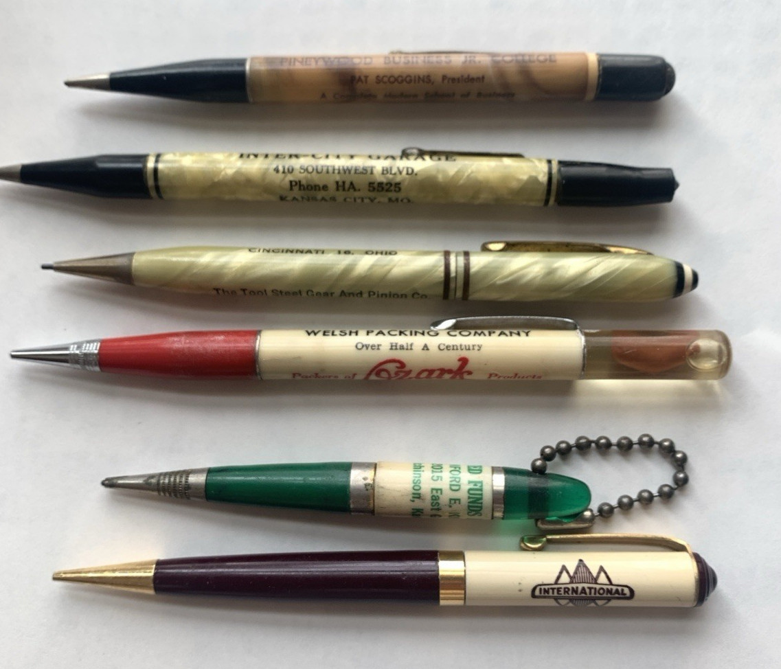 6 Lot Vintage Advertising Celluloid Mechanical Pencils Readyrite Ritepoint