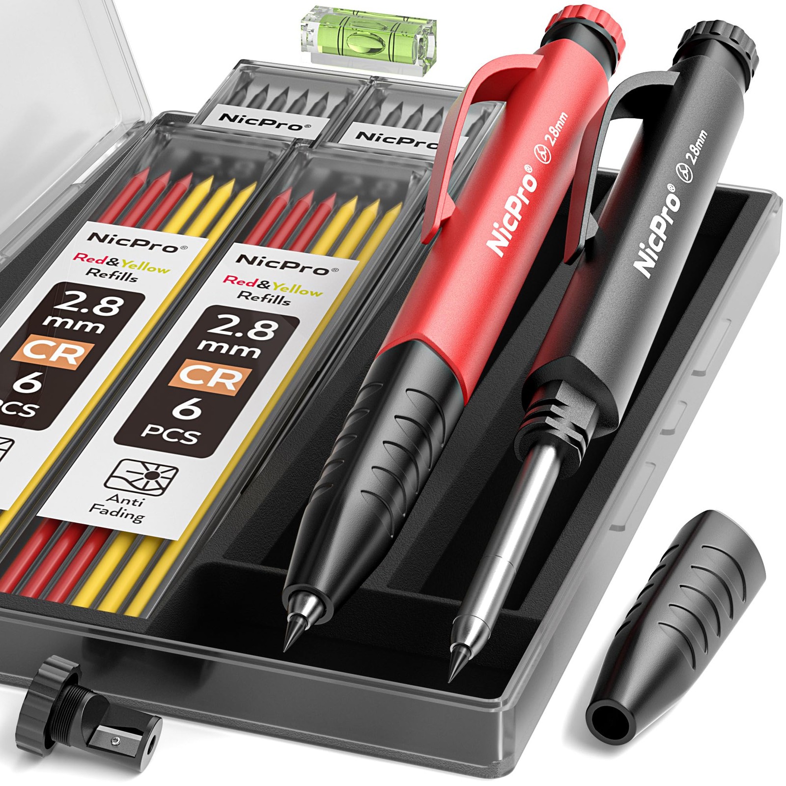 2 Pack Carpenter Pencils Deep Hole Marker Woodworking With Sharpener 26 Refills
