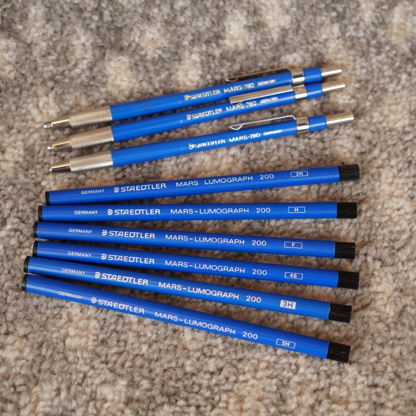 Lot Of 3 Vintage Staedtler Mars 780 Drafting Pencil With 10 Pencil Leads &Eraser