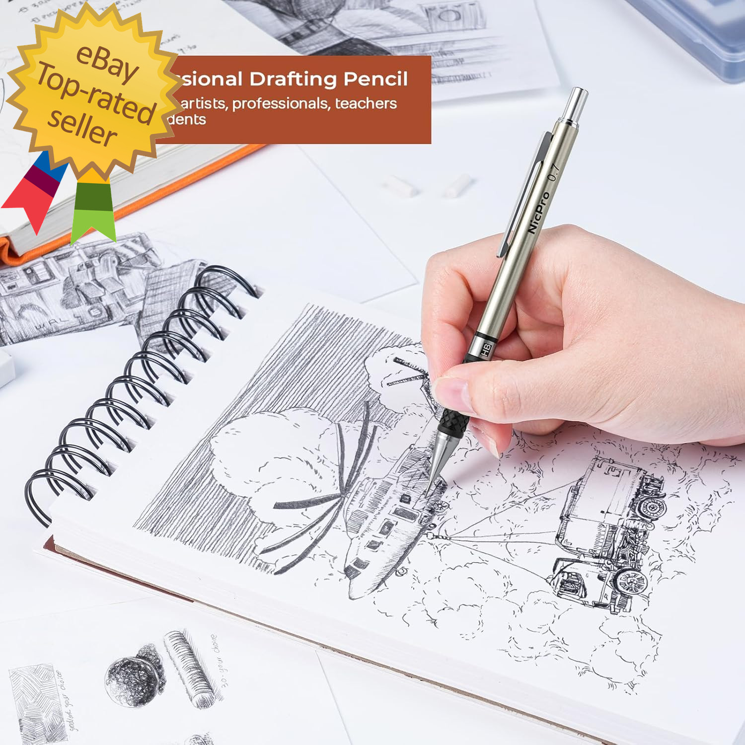 6PCS Art Mechanical Pencil Set, 3PCS Metal Drafting Pencil 0.5 Mm & 0.7 Mm & 0.9
