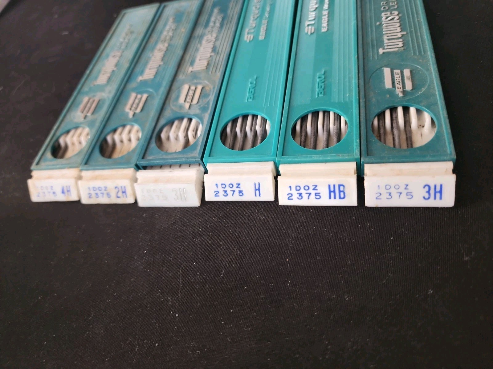 Vintage 6 pks Berol Turquoise Eagle Drawing Leads H 2H 3H, HB, 4H art supplies