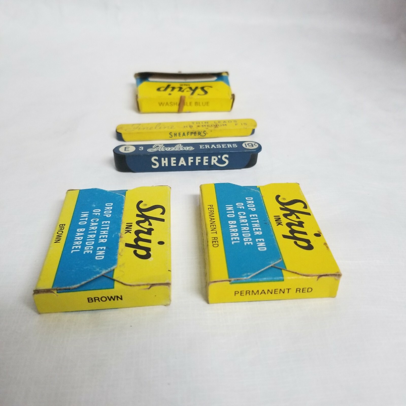 Lot of 5 Vintage Sheaffer’s Fineline Pencil Erasers, Leads, Ink Cartridges