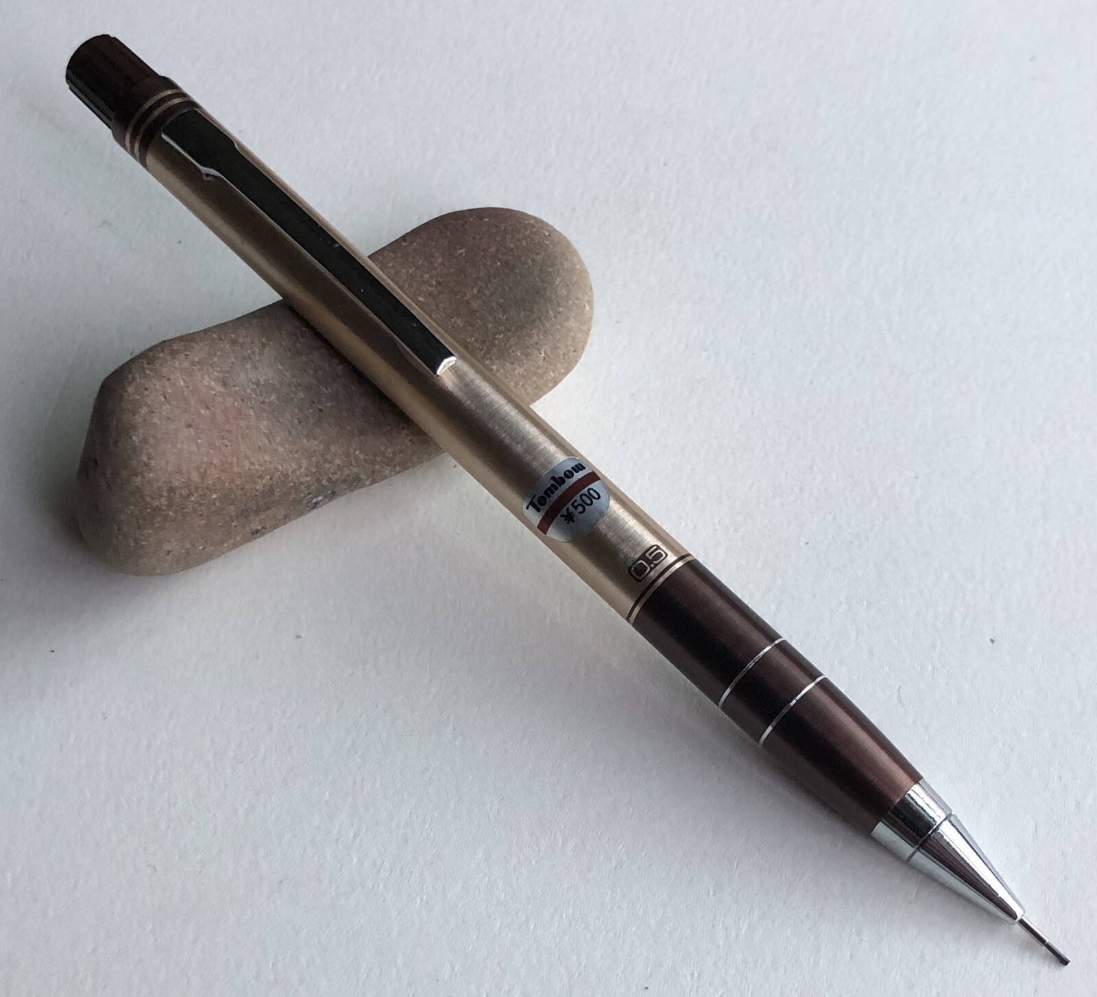 Vintage TOMBOW 500 Mechanical Pencil .5mm Lead Sticker Tan Metal NOS Japan