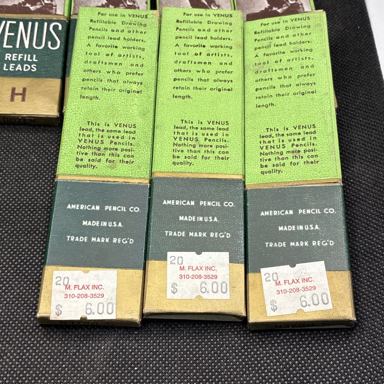 Vintage Box Of Venus Black Refill Leads H 7 Boxes Leads American Pencil Co.