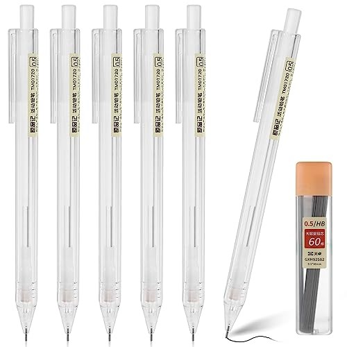 6PCS Novelty Mechanical Pencil Set, 0.5mm Transparent Pen Shell Pencils with