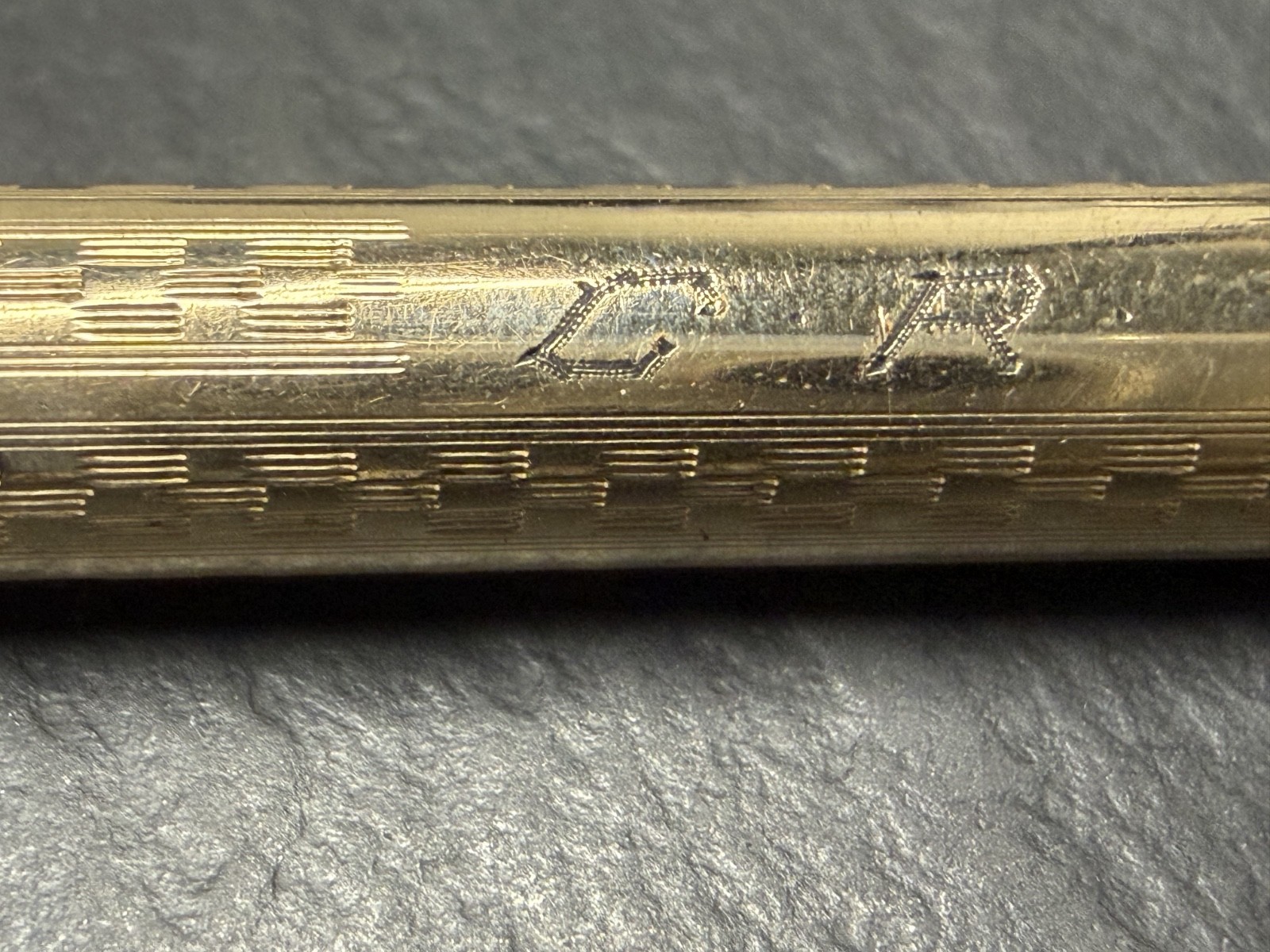 ANTIQUE GOLD FILLED TELESCOPING MECHANICAL PENCIL WITH LOOP, MONOGRAM N1006