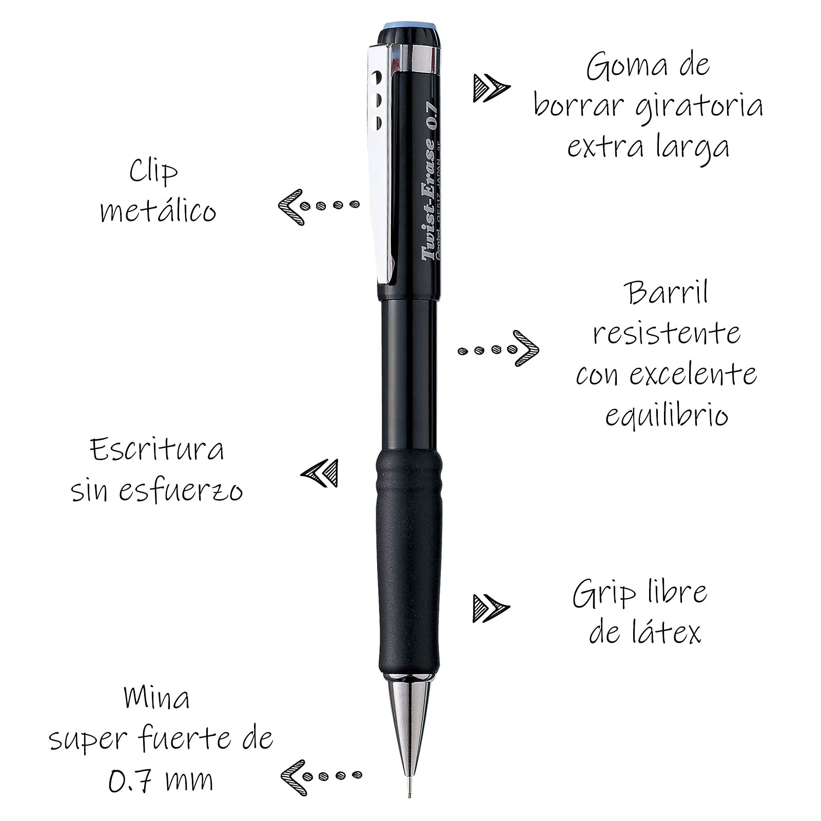 Pentel Twist-Erase III Mechanical Pencil, 0.7mm, Black Barrel, 12 Pack QE517A-12