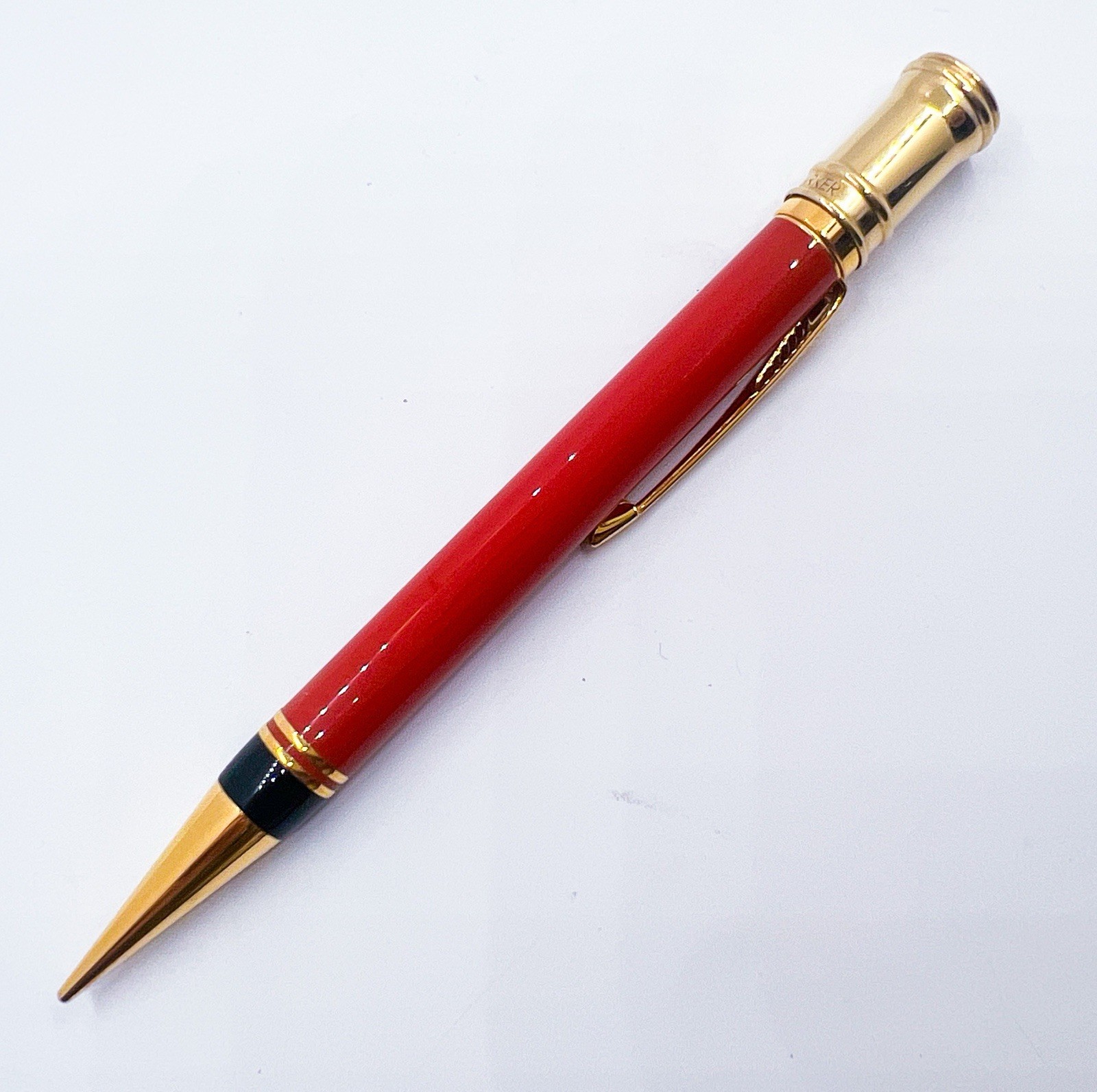NOS Parker Duofold 23K Orange Mechanical Pencil 0.9mm Continue Twist Cherry Wood