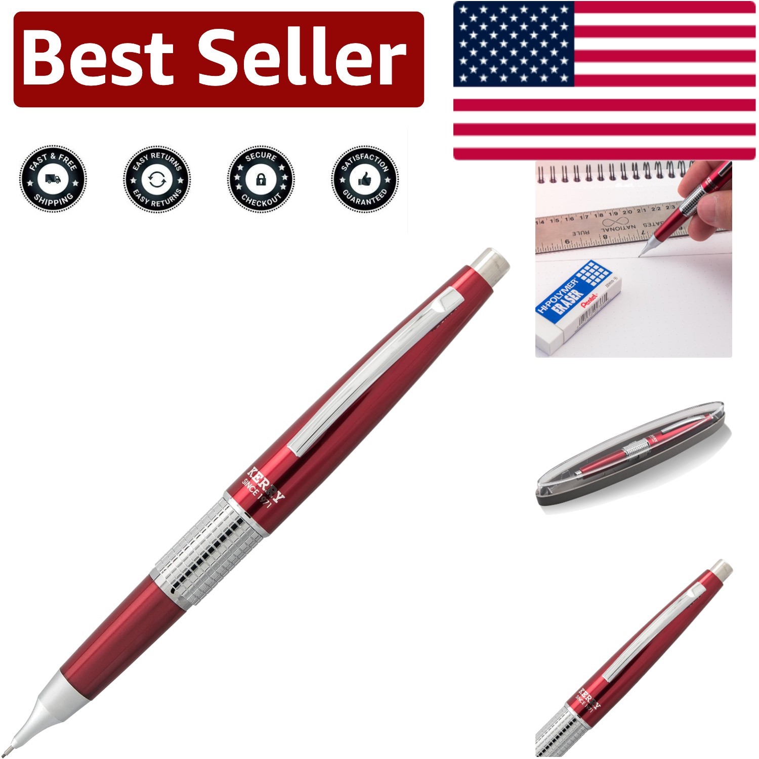 Elegant Sharp Kerry Mechanical Pencil, 0.5mm Red Barrel – Handcrafted Style