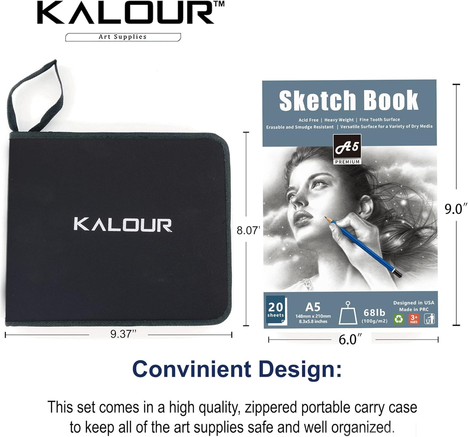 KALOUR 34 Sketching Pencil Set with Sketchbook – 1 Count (Pack of 34), Grey
