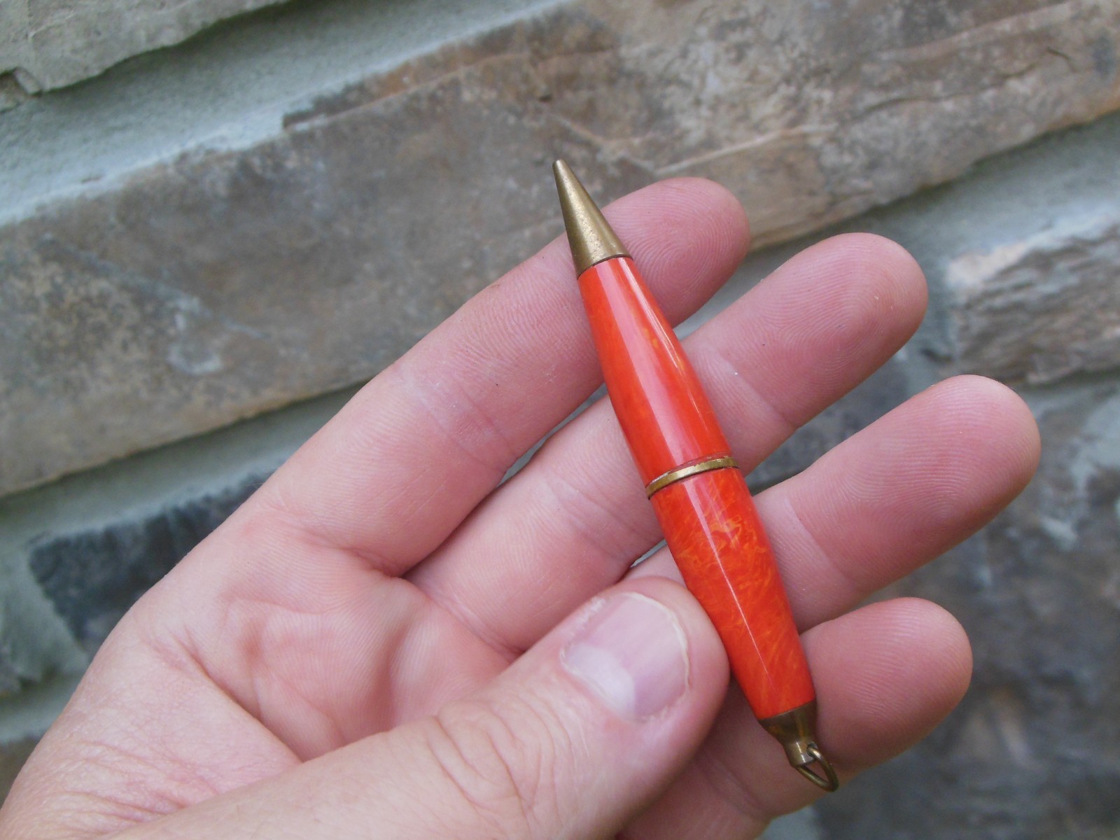 Celluloid Golf Pencil Mini Mechanical Marbled Red / Orange Swirled