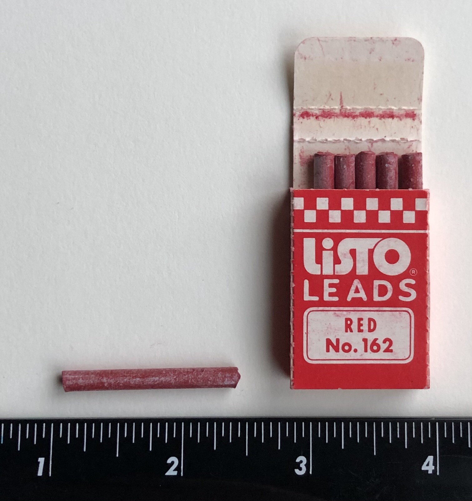 Vintage LISTO Pencil Corporation 4mm Red No. 162 Marking Lead 6 Pack CA USA
