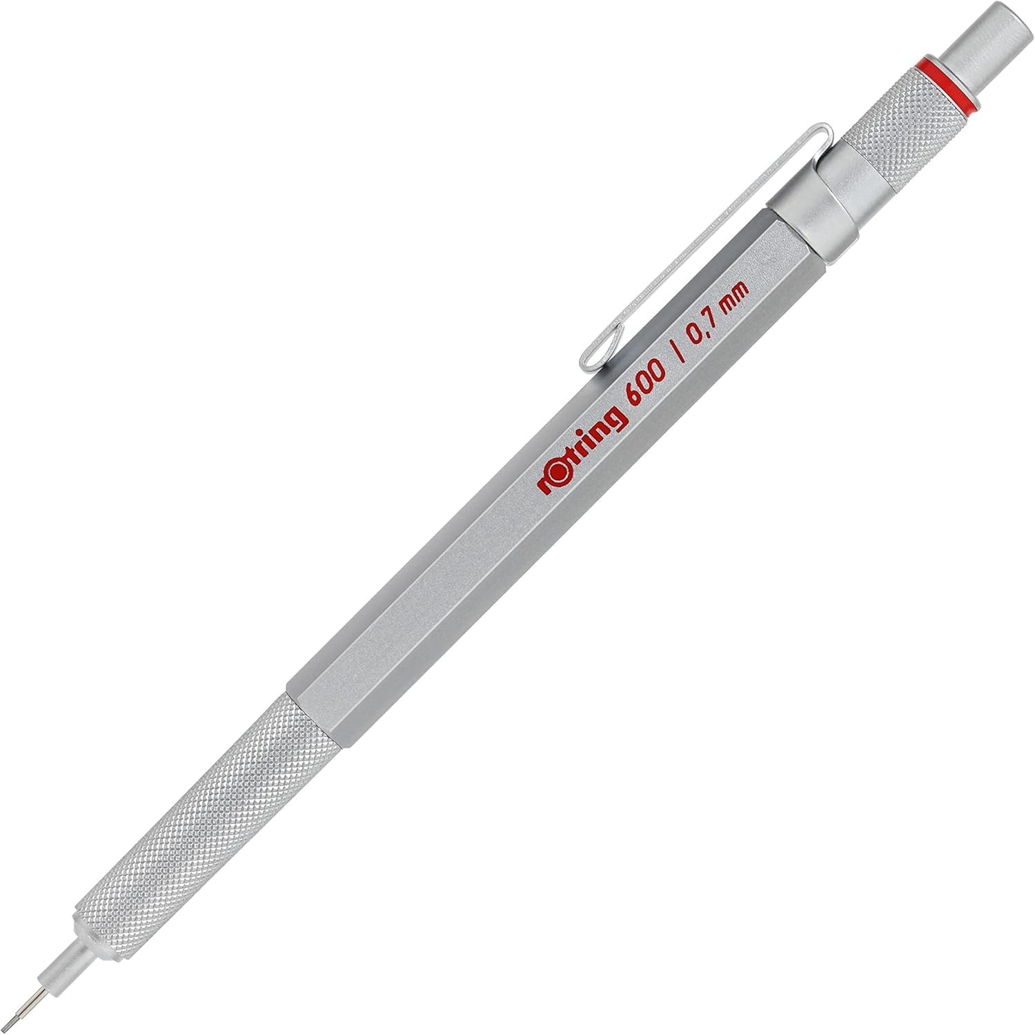 Silver Metal Mechanical Pencil 0.7 mm Lead Hexagonal Grip for Precision Writing
