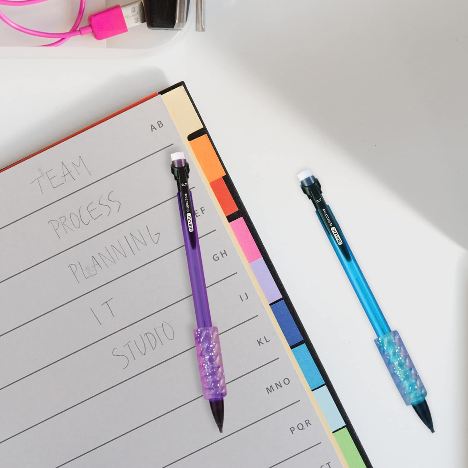 0.7mm Color Mechanical Pencils w/ Gel Grip, 3-Pack Fashion Office School Supplie
