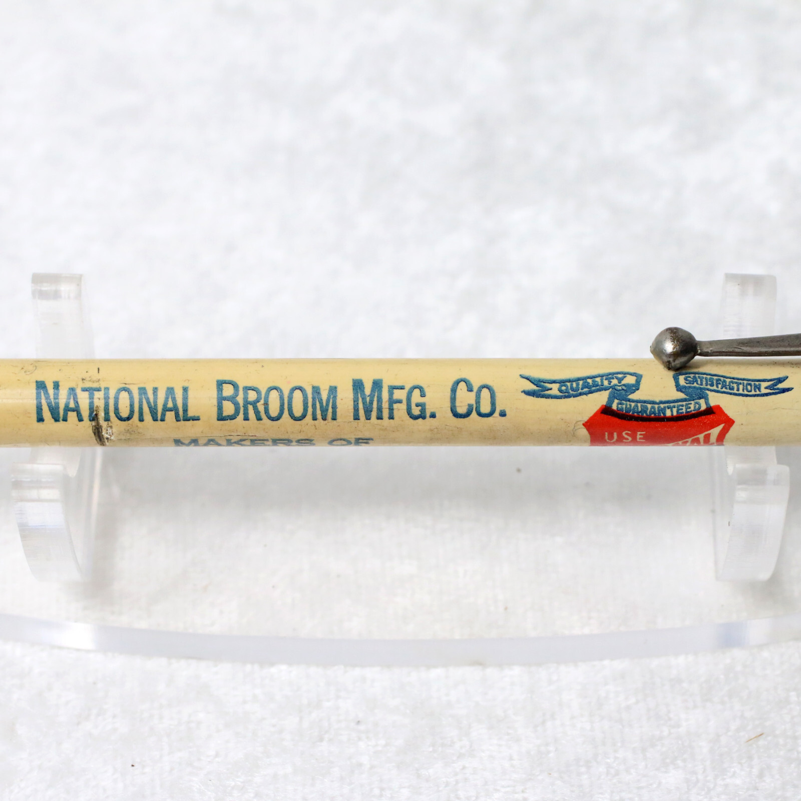 VTG 1930s RediPoint White Celluloid National Broom Advertising Mechanical Pencil