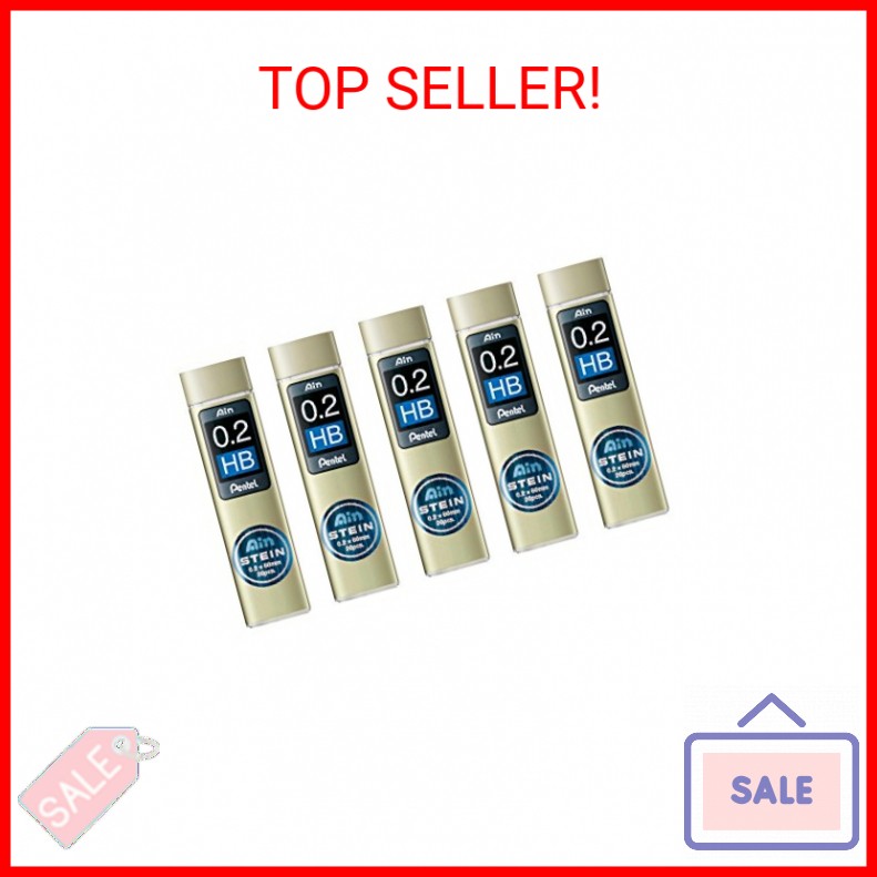 Pentel Ain Mechanical Pencil Leads 0.2mm HB, 5 Pack/total 100 Leads Value Set