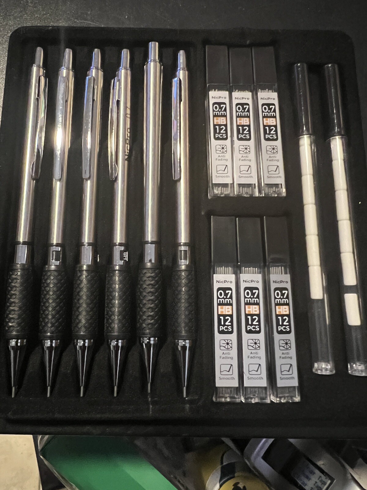 Nicpro 6 PCS Metal Mechanical Pencil Set . Refills and erasers.