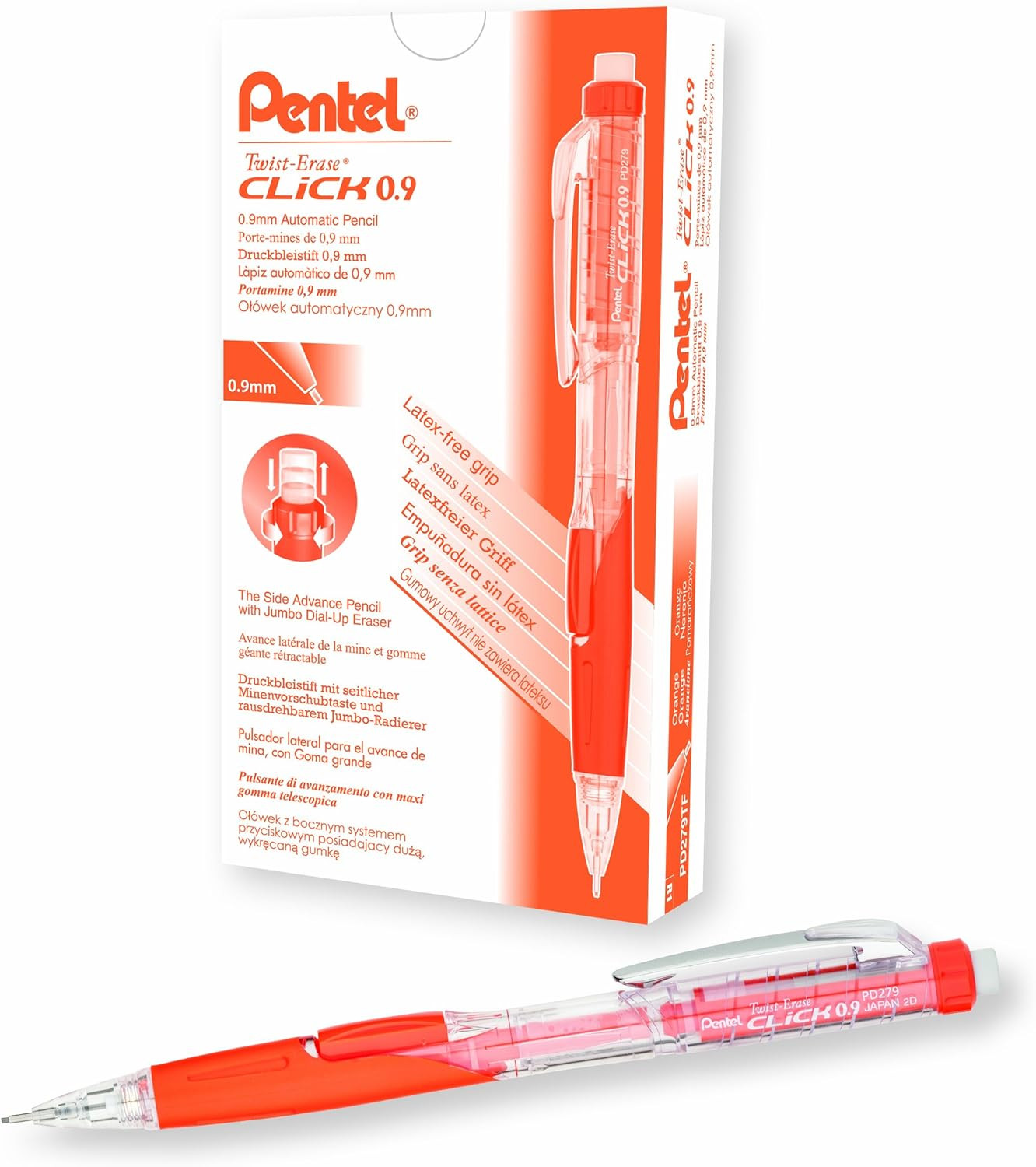 Twist-Erase Click Mechanical Pencil (0.9Mm) Assorted Orange Barrels, Color May V