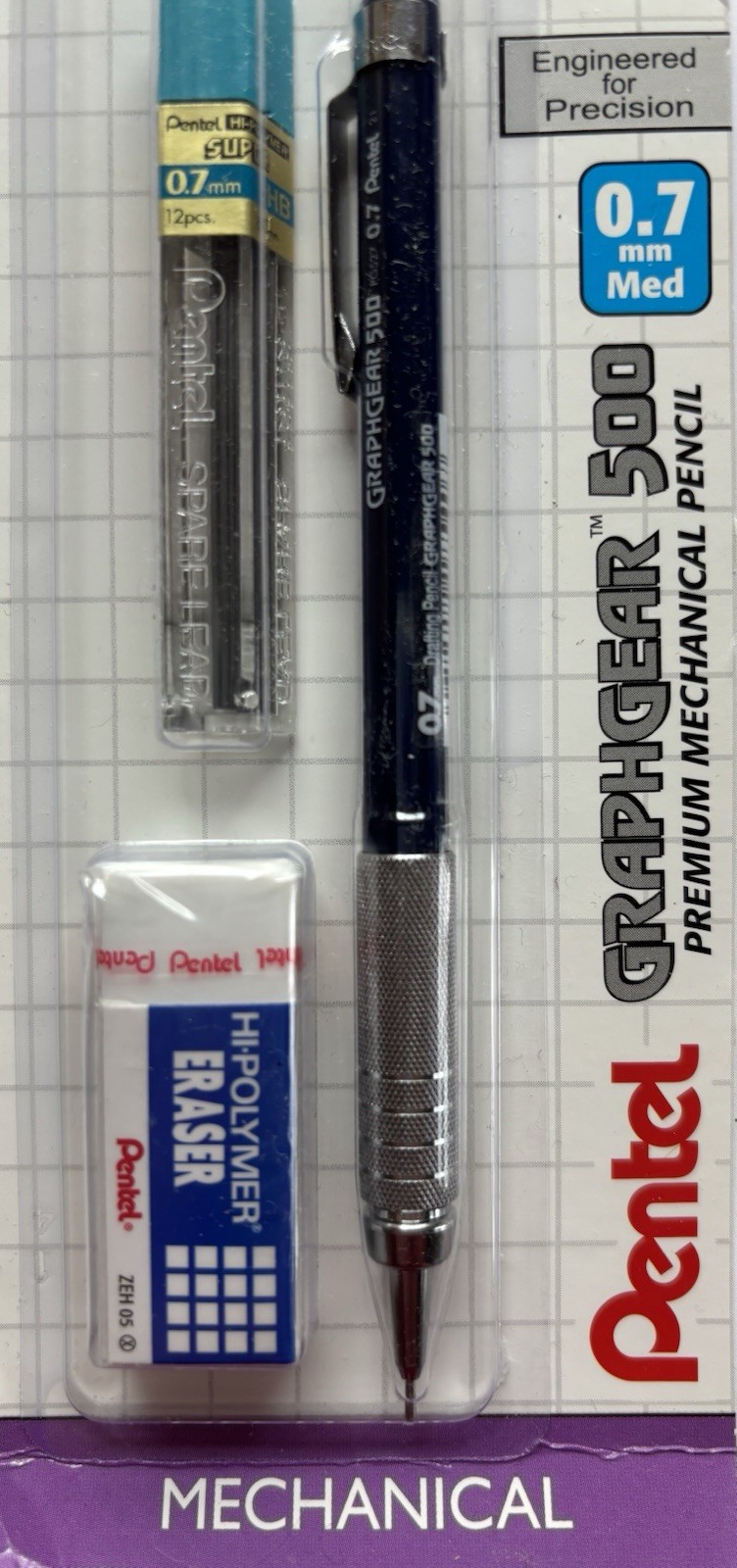 New Sealed Pentel GraphGear 500 Premium Mechanical Pencil, Lead, Eraser 0.7mm