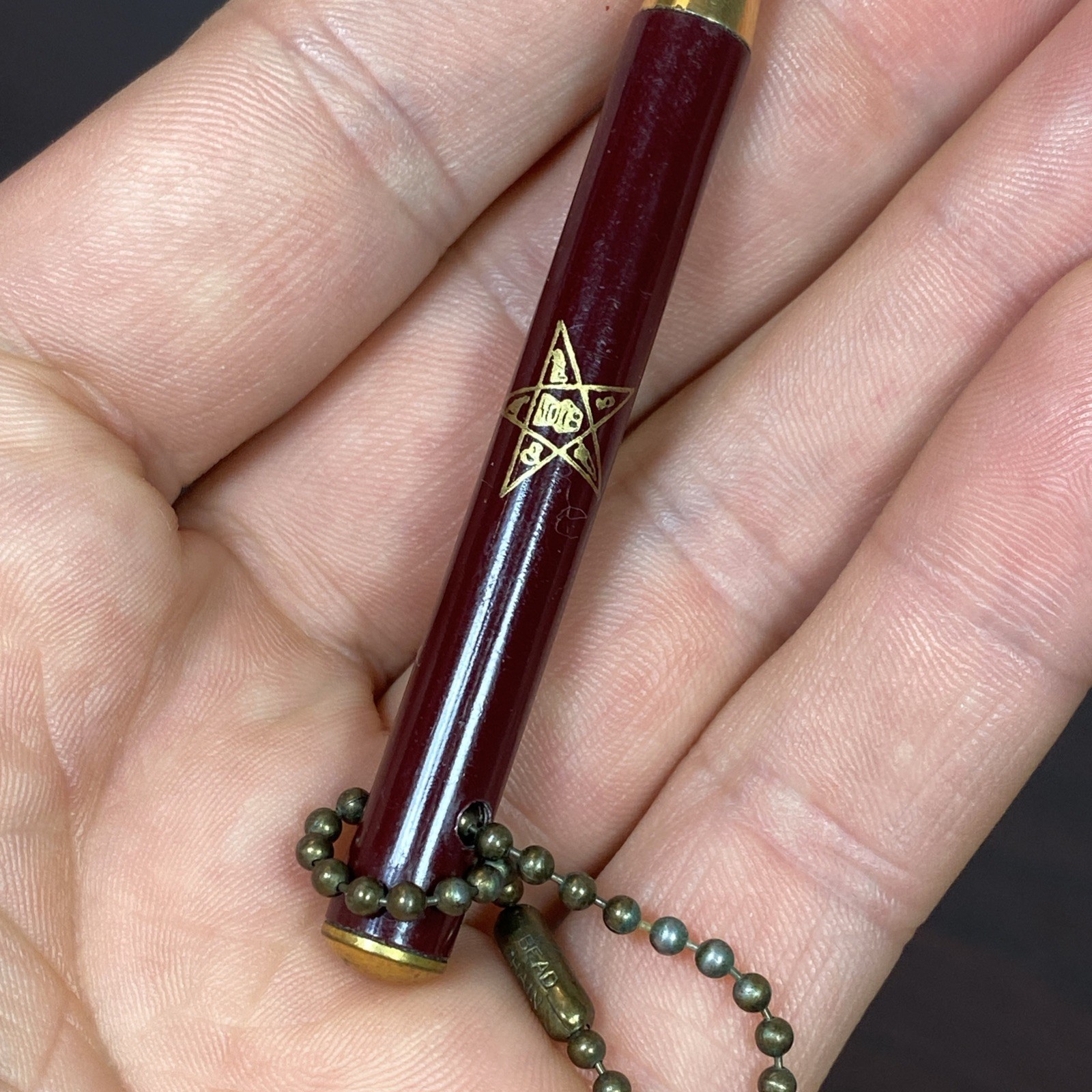Masonic OES Order Of The Eastern Star Mechanical Pencil VTG Keychain Bead Chain