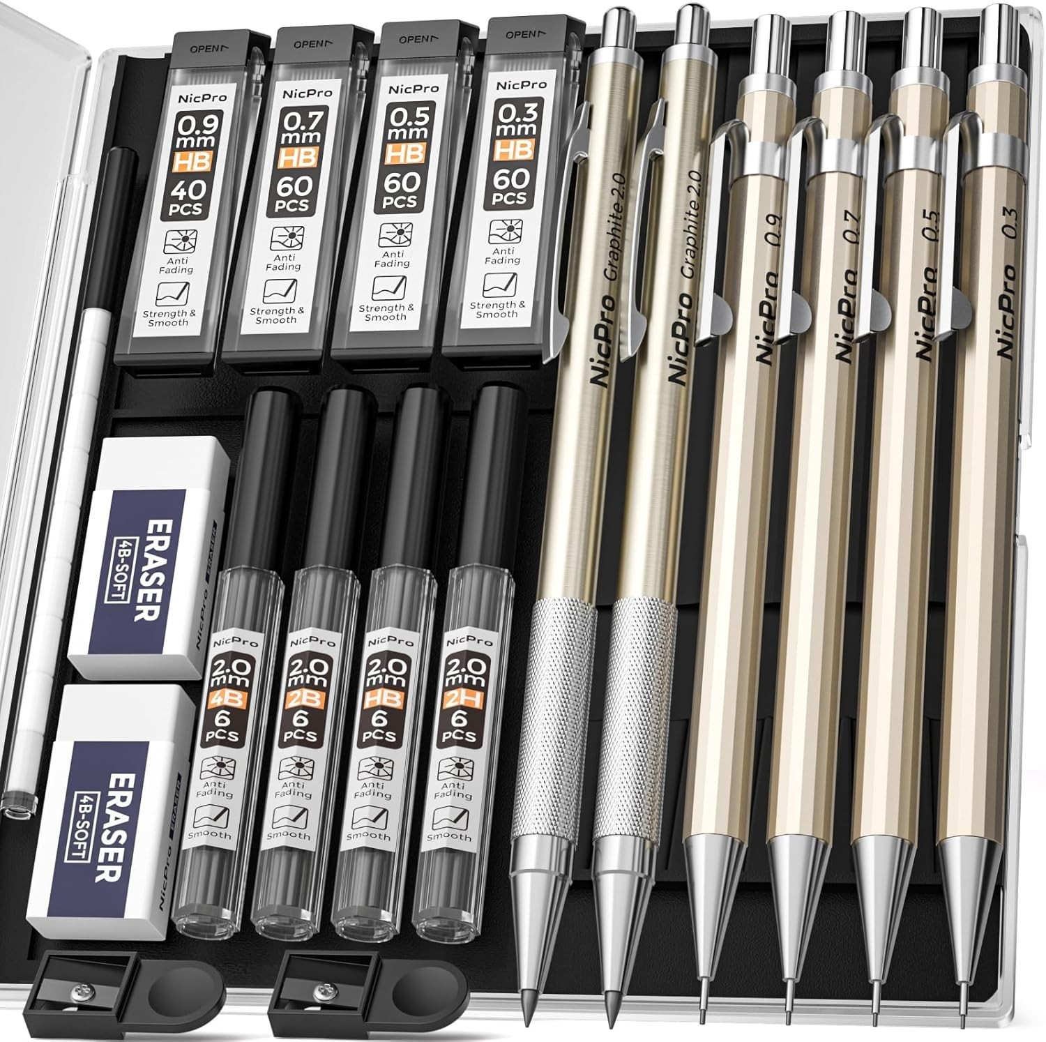 6PCS Full Copper Drafting Pencil Set – 0.3, 0.5, 0.7, 0.9 mm