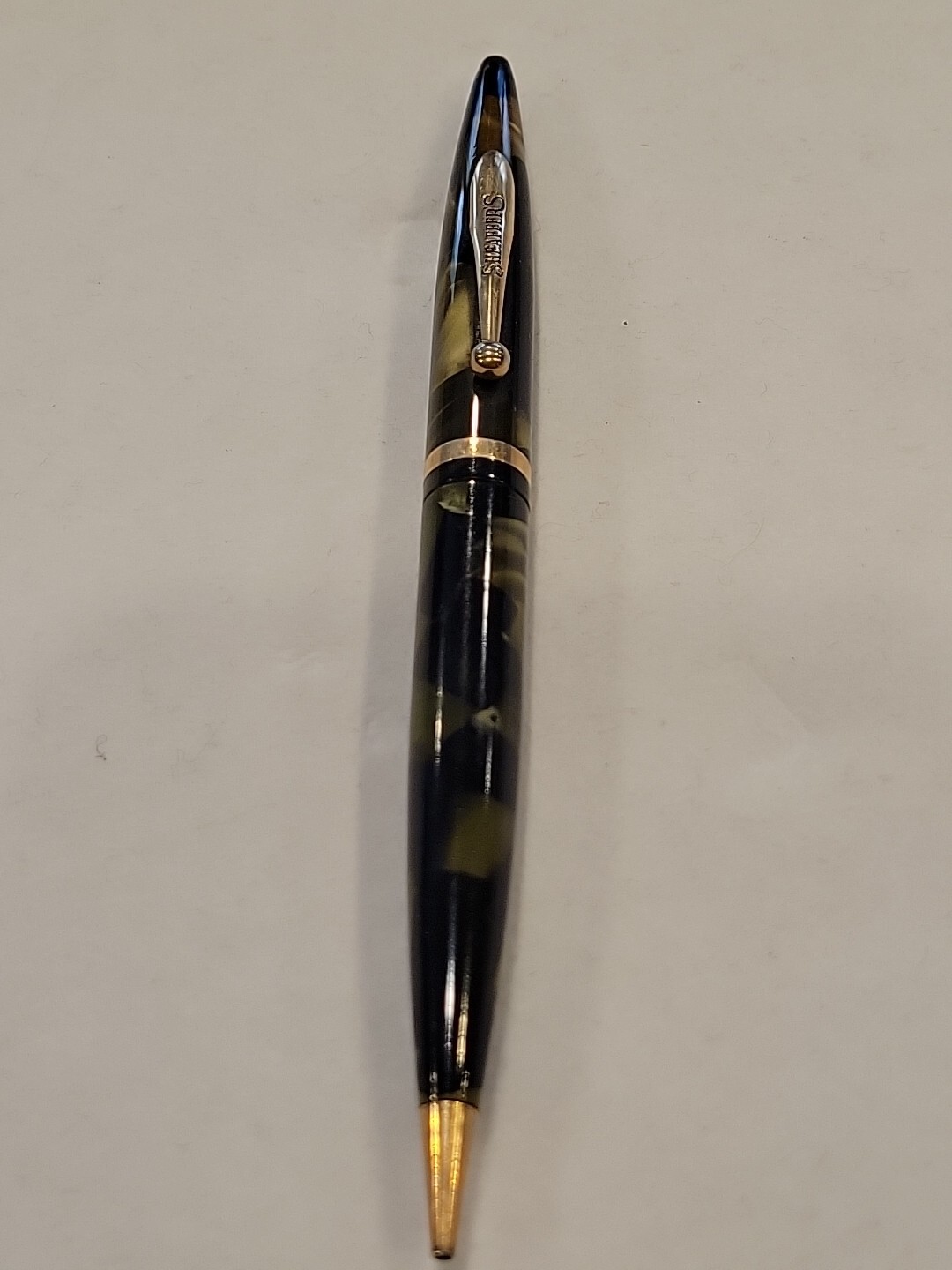 VTG GORGEOUS SHEAFFER OVERSIZE BALANCE PENCIL, BLACK AND GREEN PEARL USA #203