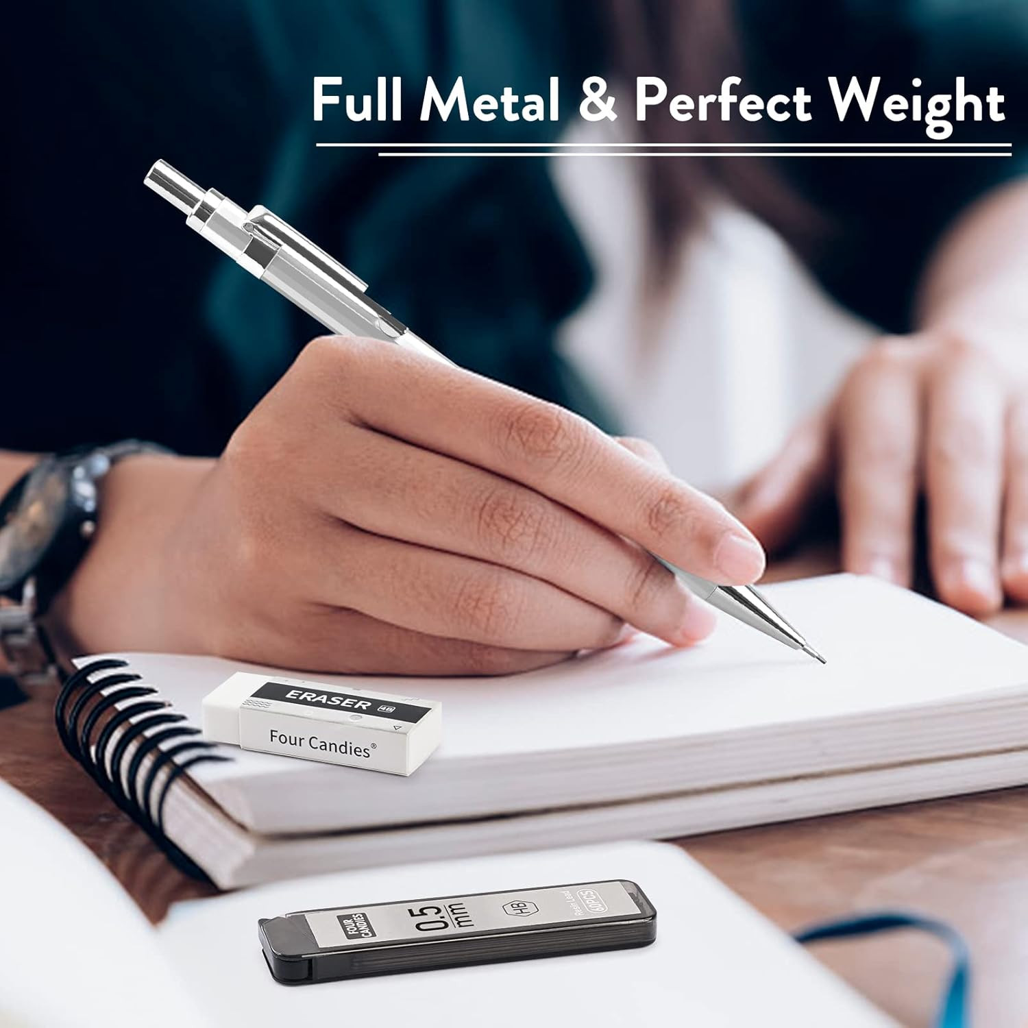 0.5Mm Mechanical Pencil Set with Case – 4PCS Metal Mechanical Pencils, 8 Tubes H