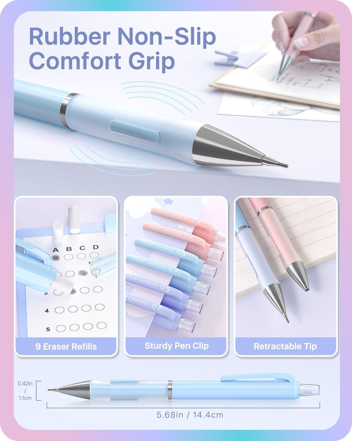 Pastel Mechanical Pencil Set – 6PCS 0.5 Mm & 0.7Mm Pencils with 360PCS HB #2 Lea