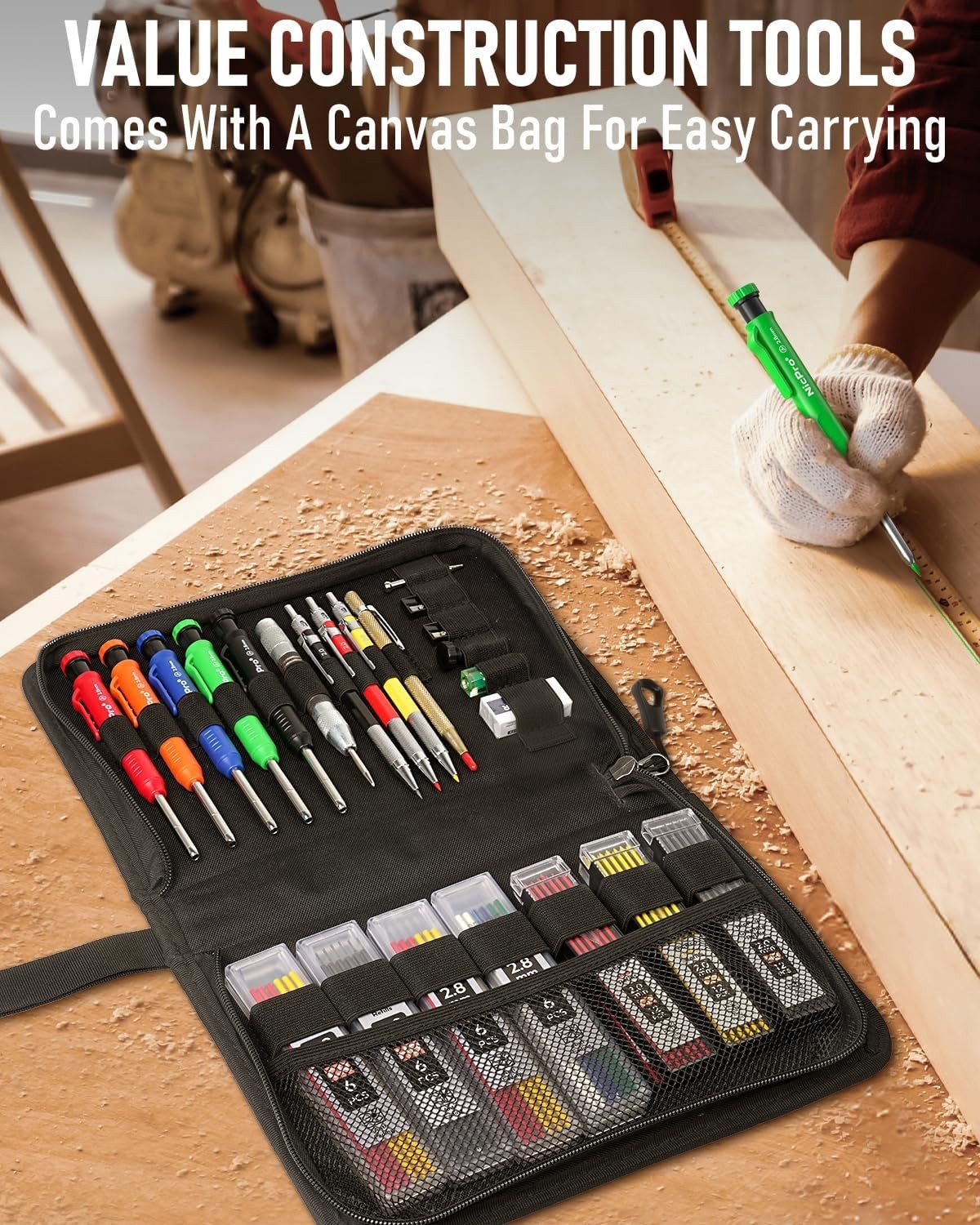 31 Pack Carpenter Pencil Set with Sharpener, Mechanical Carpenter Pencils