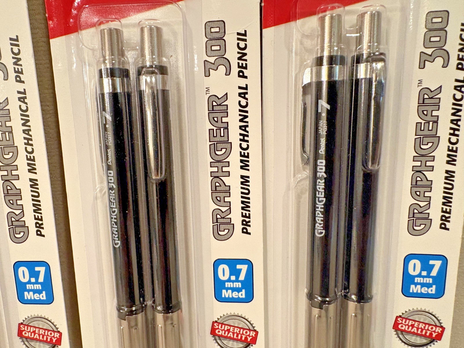 Pentel GraphGear 300 Mechanical Pencil, 0.7mm, black Barrel, Pack of 2 (3 sets)