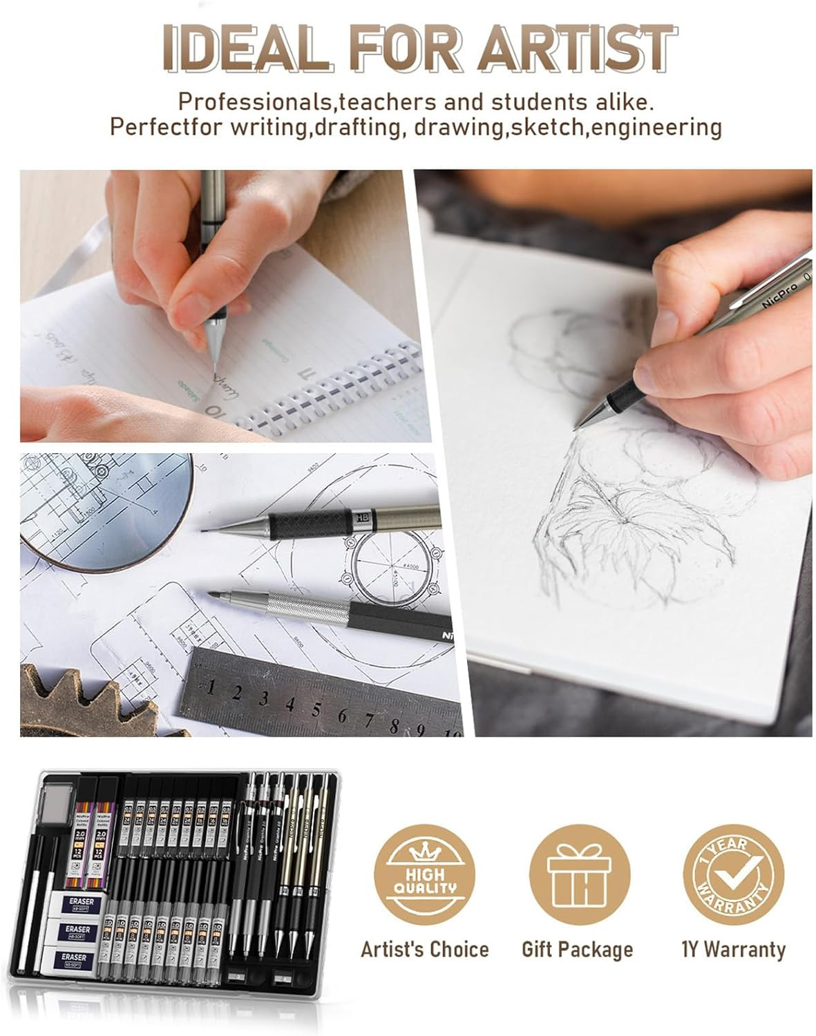 35PCS Art Mechanical Pencil Set, 3 PCS Metal Drafting Pencil 0.5 Mm & 0.7 Mm & 0