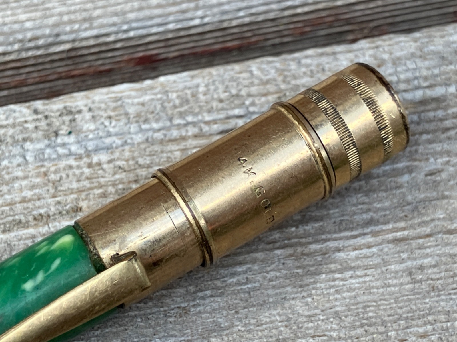 VTG GOLD BOND STONITE JADE COLORED MECHANICAL PENCIL 14 K GOLD FILLED