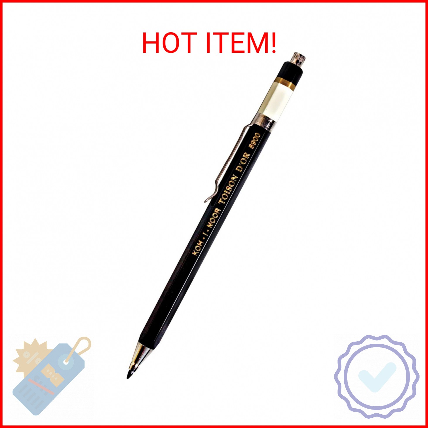 Koh-I-Noor Toison d’Or Lead Holder with Clip, 2mm x 120mm Lead, Black, 1 Each (5